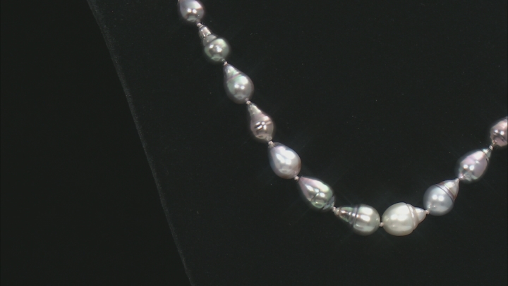 Multi-Color Cultured Tahitian Pearl Rhodium Over Sterling Silver 22 Inch Necklace Video Thumbnail