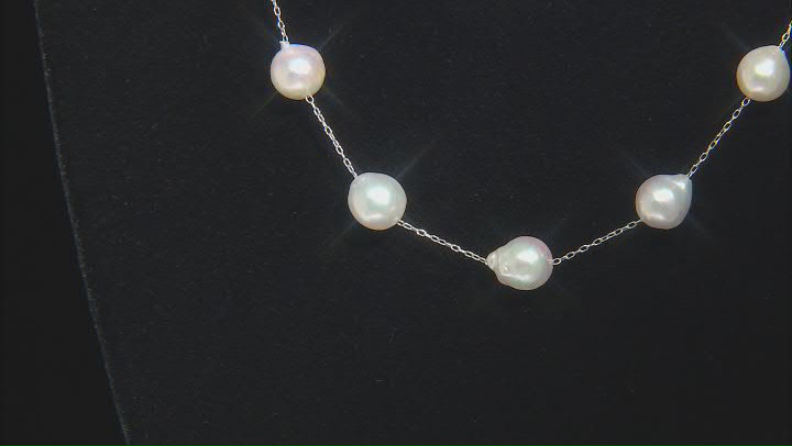 White Cultured Japanese Akoya Pearl Rhodium Over Sterling Silver Necklace Video Thumbnail