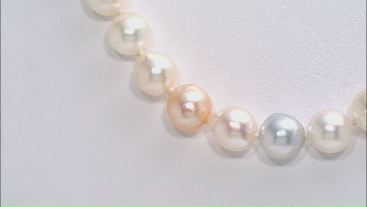 Multi-Color Cultured Japanese Akoya Pearl Rhodium Over Sterling Silver 18 Inch Necklace Video Thumbnail