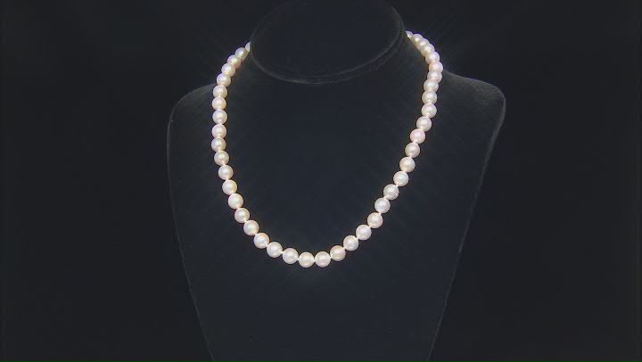 White Cultured Japanese Akoya Pearl Rhodium Over Sterling Silver 18 Inch Necklace Video Thumbnail