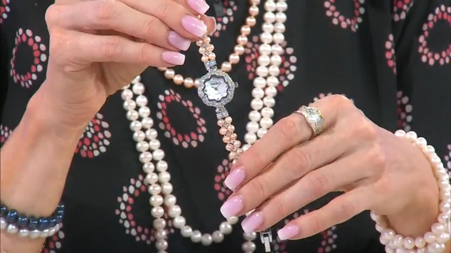 Peach Cultured Freshwater Pearl & Cubic Zirconia Rhodium Over Brass Wrist Watch Video Thumbnail