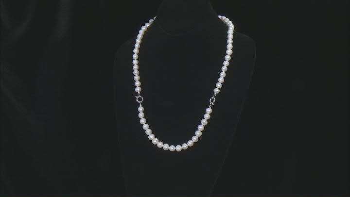 White Cultured Freshwater Pearl Rhodium Over Sterling Silver Necklace And Bracelet Set Video Thumbnail