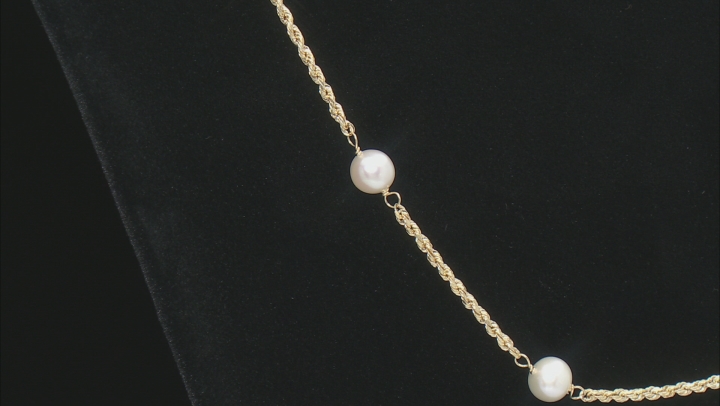 White Cultured Freshwater Pearl 10k Gold 20 Inch Station Necklace Video Thumbnail