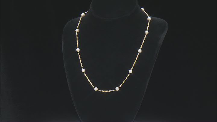 White Cultured Freshwater Pearl 10k Gold 20 Inch Station Necklace Video Thumbnail