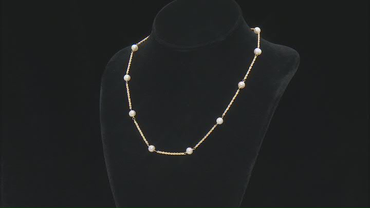 White Cultured Freshwater Pearl 10k Gold 18 Inch Station Necklace Video Thumbnail