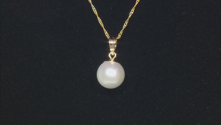 White Cultured Japanese Akoya Pearl 14k Yellow Gold Pendant And Chain Video Thumbnail