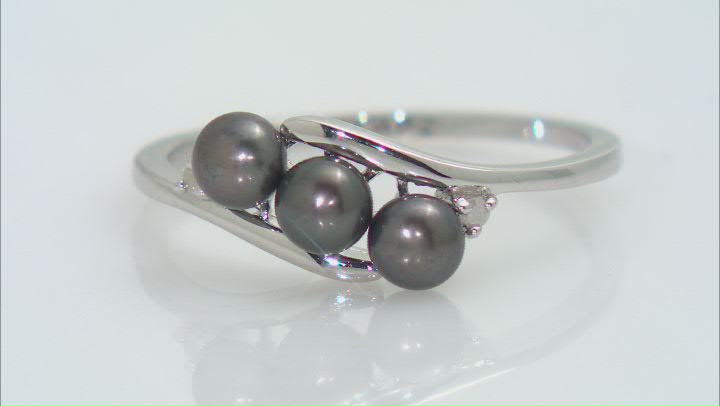 Black Cultured Freshwater Pearl And White Diamond Accent Rhodium Over Sterling Silver Ring Video Thumbnail
