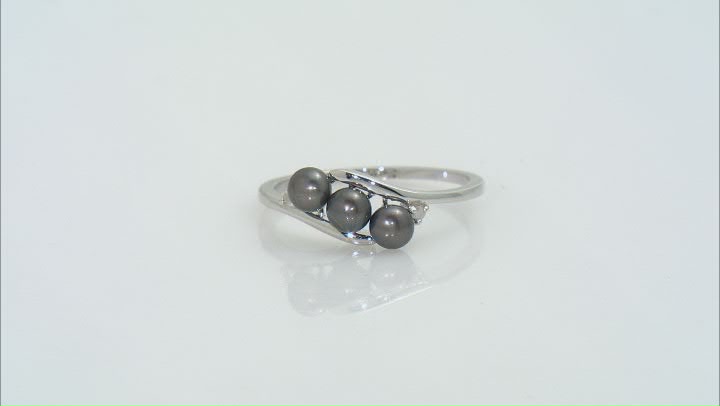 Black Cultured Freshwater Pearl And White Diamond Accent Rhodium Over Sterling Silver Ring Video Thumbnail
