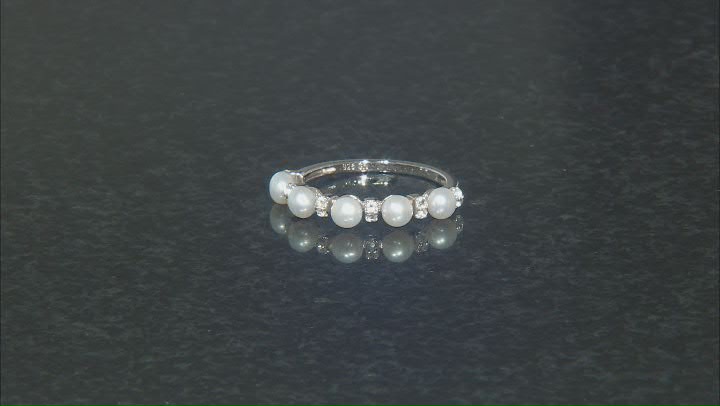 White Cultured Freshwater Pearl And White Topaz Rhodium Over Sterling Silver Ring Video Thumbnail