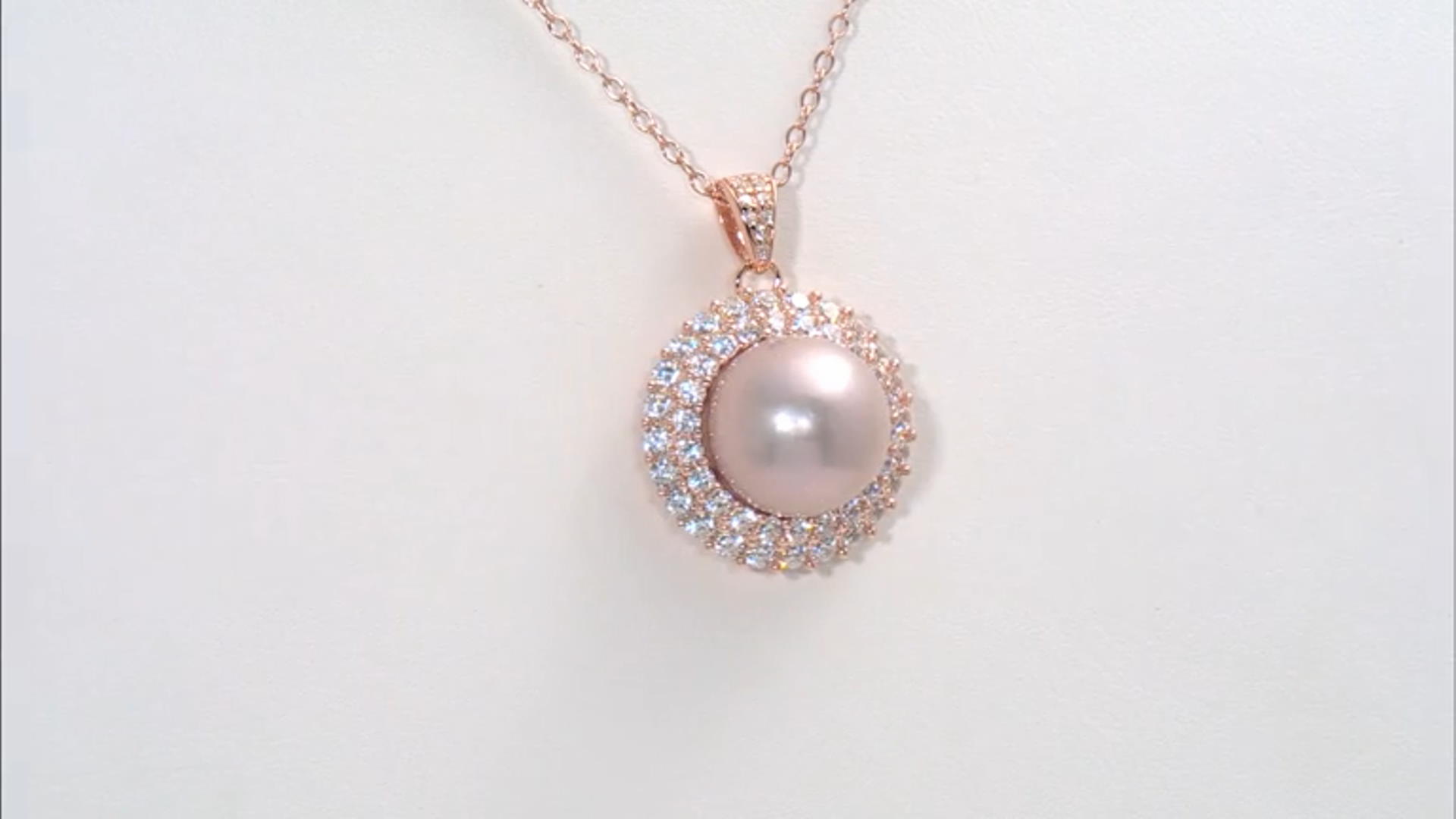 Pink Cultured Freshwater Pearl with Cubic Zirconia 18k Rose Gold Over Sterling Silver Pendant Video Thumbnail