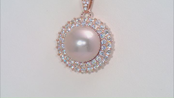 Pink Cultured Freshwater Pearl with Cubic Zirconia 18k Rose Gold Over Sterling Silver Pendant Video Thumbnail