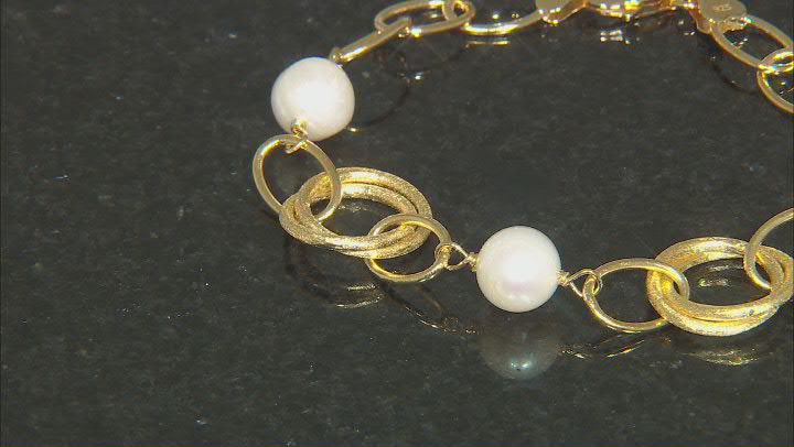 White Cultured Freshwater Pearl 18k Yellow Gold Over Sterling Silver Bracelet Video Thumbnail