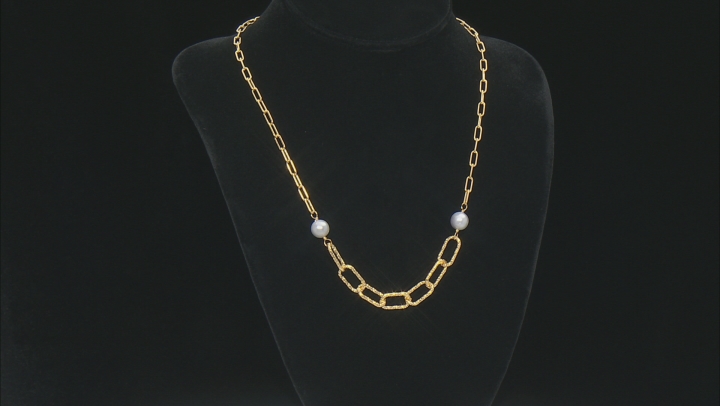 Platinum Cultured Freshwater Pearl 18k Yellow Gold Over Sterling Silver Necklace Video Thumbnail