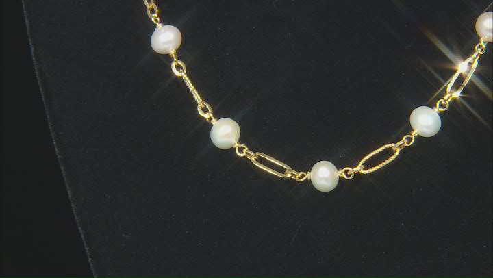 White Cultured Freshwater Pearl 18k Yellow Gold Over Sterling Silver Necklace Video Thumbnail