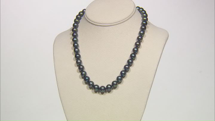 Black Cultured Freshwater Pearl Rhodium Over 14k White Gold 18 Inch Necklace Video Thumbnail