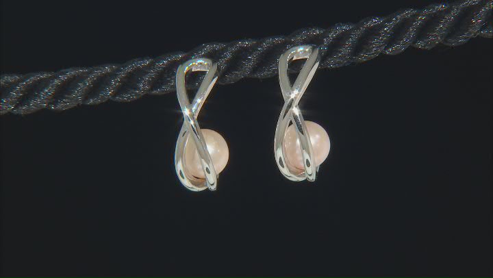Peach Cultured Freshwater Pearl Rhodium Over Sterling Silver Earrings Video Thumbnail