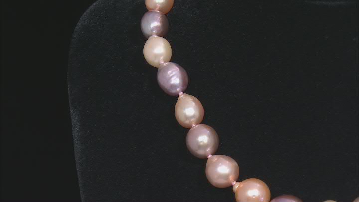 Multi-Color Cultured Kasumiga Pearl Rhodium Over Sterling Silver Necklace Video Thumbnail