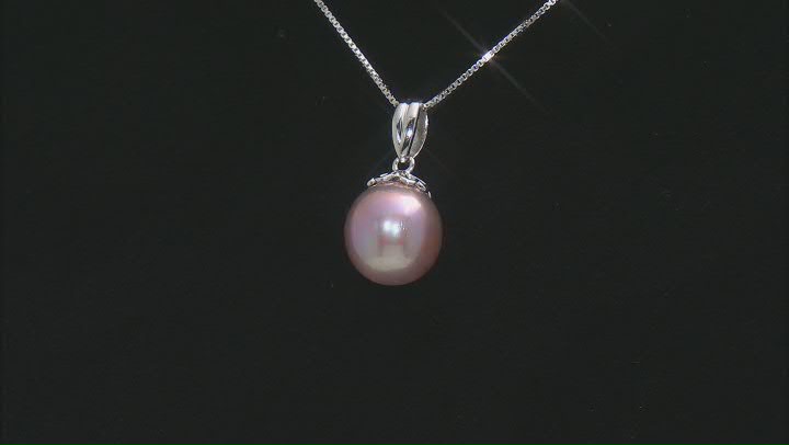 Purple Cultured Kasumiga Pearl Rhodium Over Sterling Silver Pendant With Chain Video Thumbnail