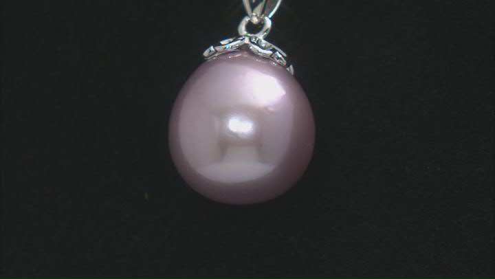Pink Cultured Kasumiga Pearl Rhodium Over Sterling Silver Pendant With Chain Video Thumbnail