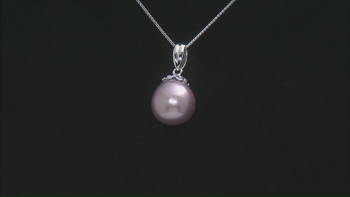 Pink Cultured Kasumiga Pearl Rhodium Over Sterling Silver Pendant With Chain Video Thumbnail