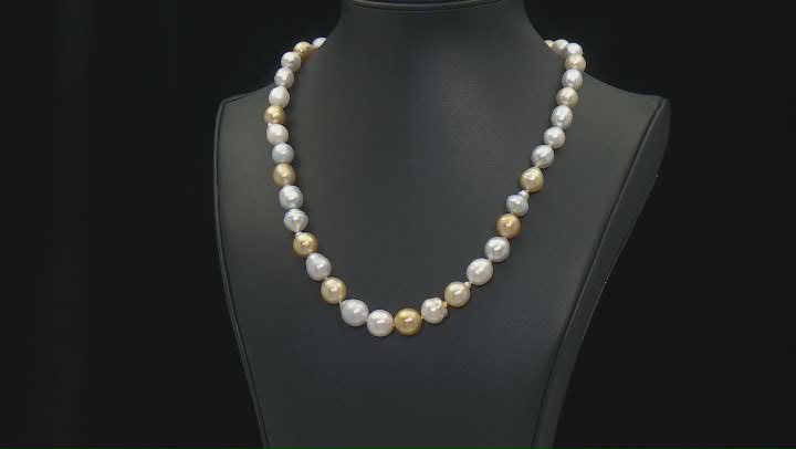 Multi-Color Cultured South Sea Pearl 18k Yellow Gold Over Sterling Silver 20 Inch Necklace Video Thumbnail