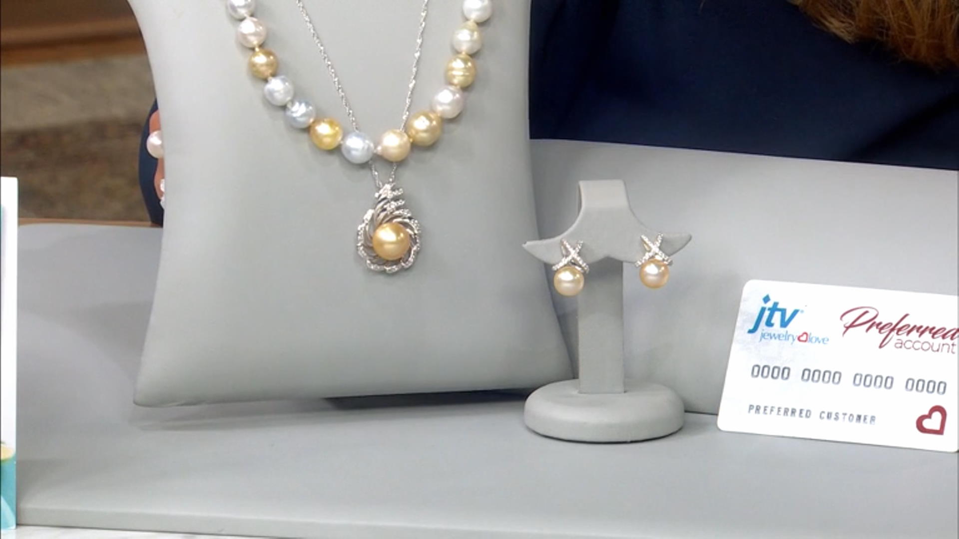 Golden Cultured South Sea Pearl And White Topaz Accents Rhodium Over Sterling Silver Pendant Video Thumbnail