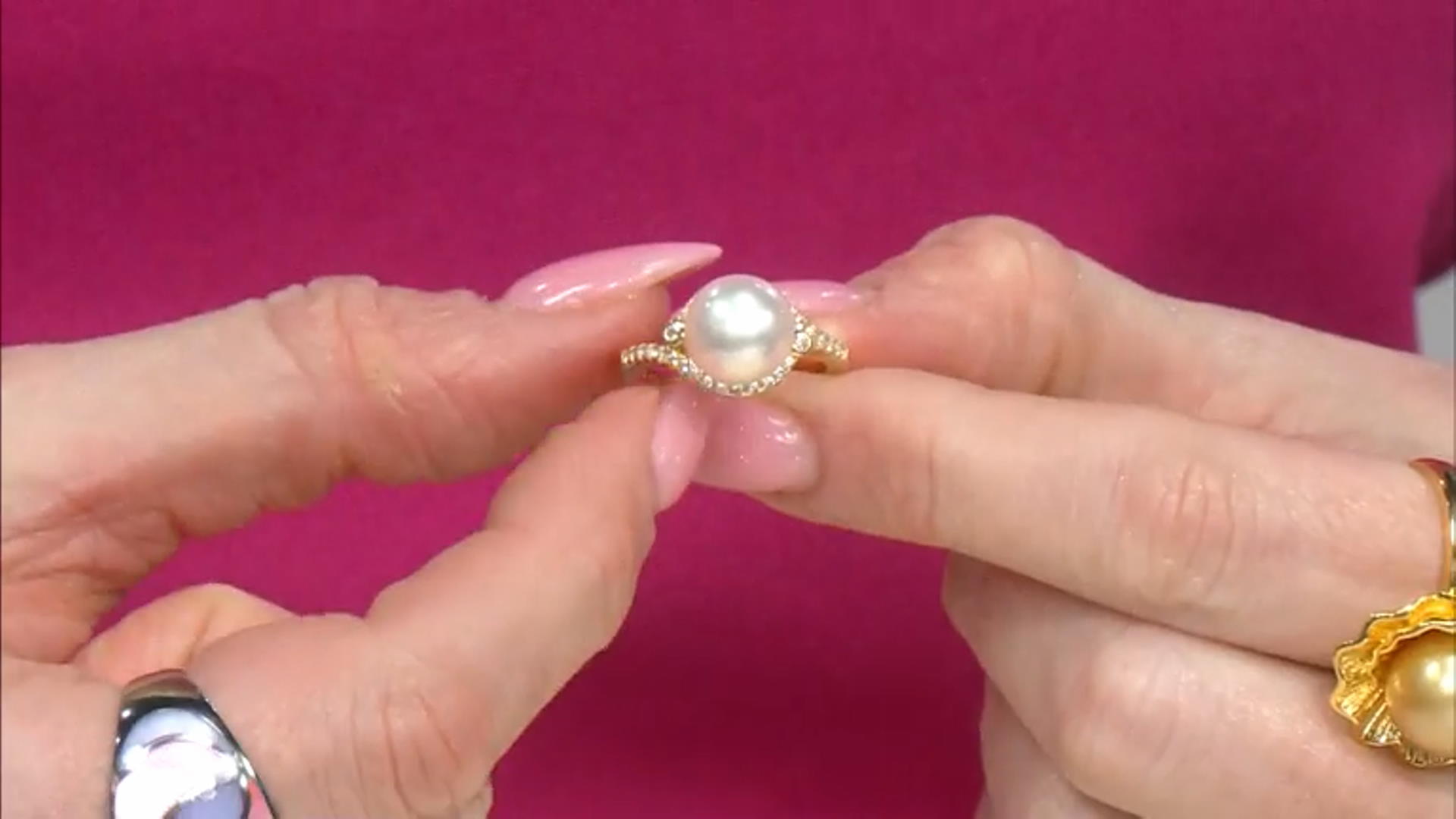 White Cultured Freshwater Pearl and White Zircon 18k Yellow Gold Over Sterling Silver Ring Video Thumbnail