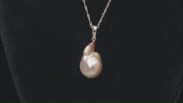 Genusis™ Pink Cultured Freshwater Pearl Rhodium Over Sterling Silver Pendant And Chain Video Thumbnail