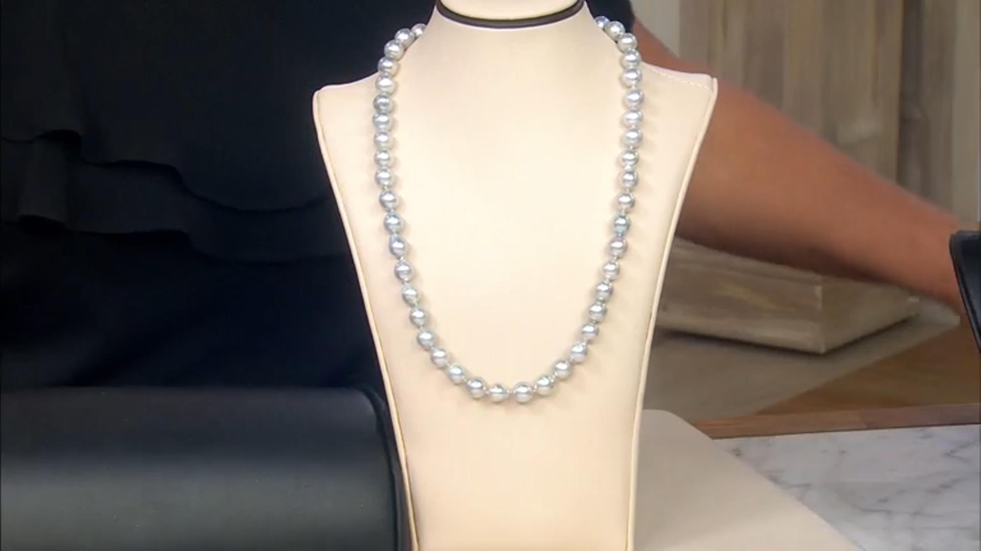 Platinum Cultured Akoya Pearl Rhodium Over Sterling Silver Necklace Video Thumbnail