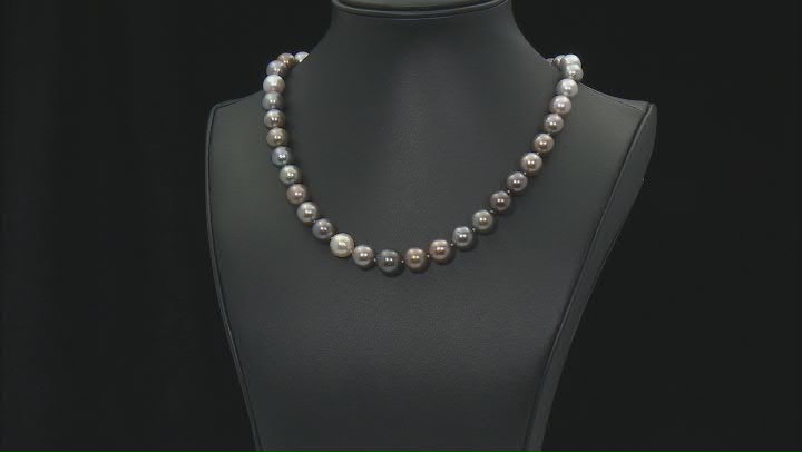 Multi-Color Cultured Tahitian Pearl Rhodium Over 14k Gold Necklace Video Thumbnail