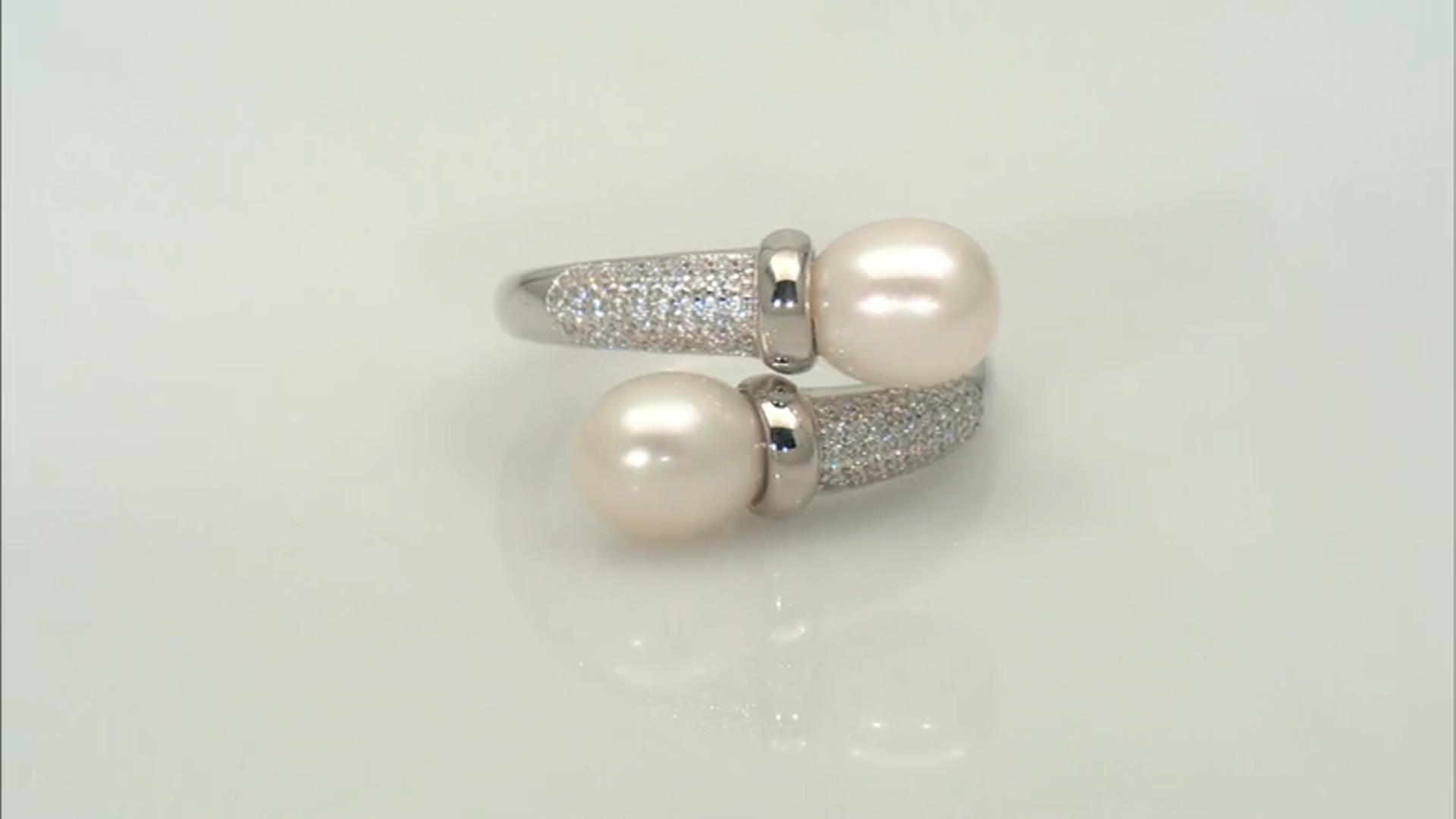 White Cultured Freshwater Pearl and White Cubic Zirconia Rhodium Over Sterling Silver Ring Video Thumbnail