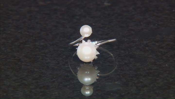 White Cultured Freshwater Pearl and Cubic Zirconia Rhodium Over Sterling Silver Ring Video Thumbnail