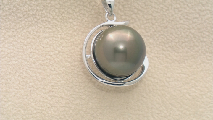 Cultured Tahitian Pearl Rhodium Over Sterling Silver Pendant And Chain Video Thumbnail