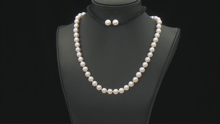 White Cultured Freshwater Pearl Rhodium Over Sterling Silver Necklace And Earring Set Video Thumbnail