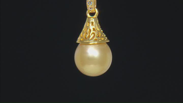 Golden Cultured South Sea Pearl & White Topaz Accent 18k Yellow Gold Over Silver Pendant with Chain Video Thumbnail
