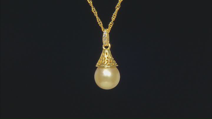Golden Cultured South Sea Pearl & White Topaz Accent 18k Yellow Gold Over Silver Pendant with Chain Video Thumbnail