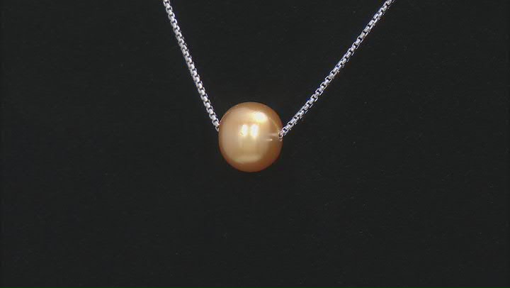 Golden Cultured South Sea Pearl Rhodium Over Sterling Silver Necklace Video Thumbnail