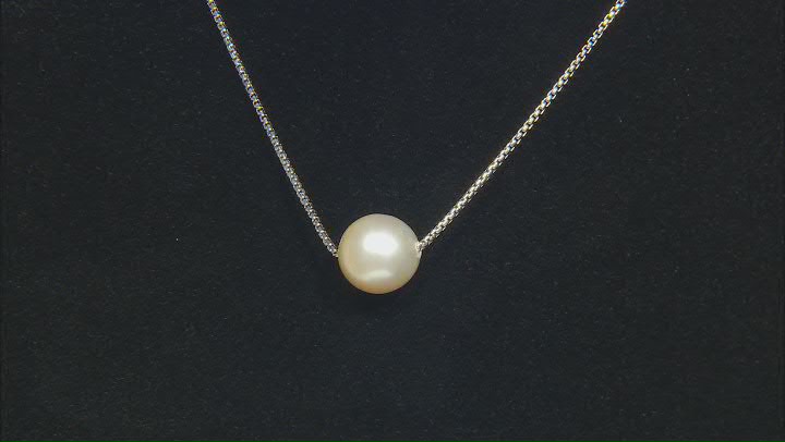 Golden Cultured South Sea Pearl Rhodium Over Sterling Silver Necklace Video Thumbnail