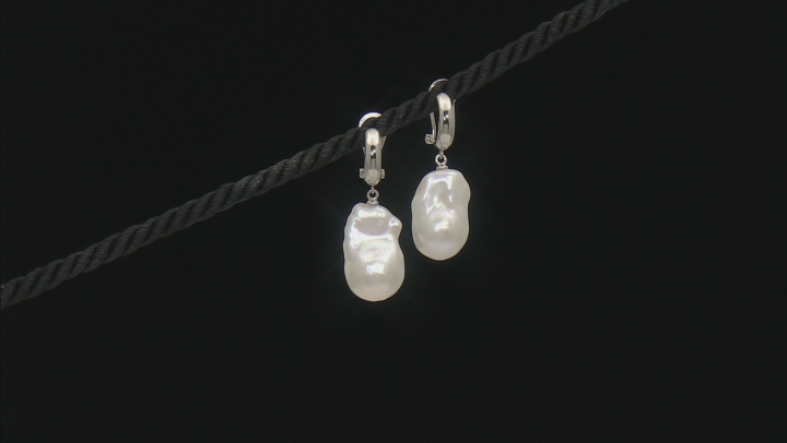Genusis™ White Cultured Freshwater Pearl Rhodium Over Sterling Silver Earrings Video Thumbnail