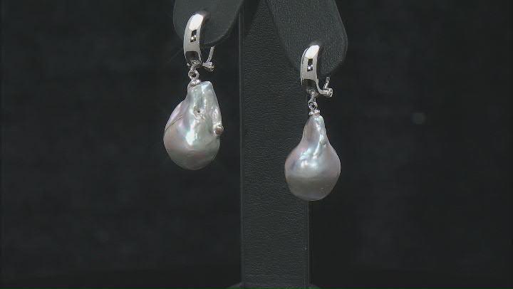 Genusis™ Platinum Cultured Freshwater Pearl Rhodium Over Sterling Silver Earrings Video Thumbnail