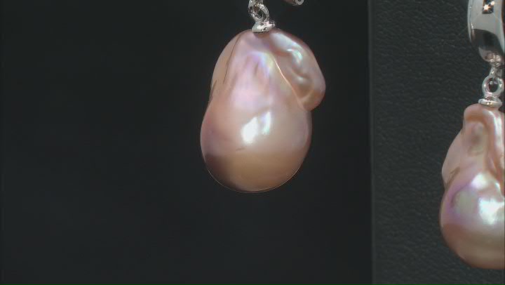 Genusis™ Pink Cultured Freshwater Pearl Rhodium Over Sterling Silver Earrings Video Thumbnail