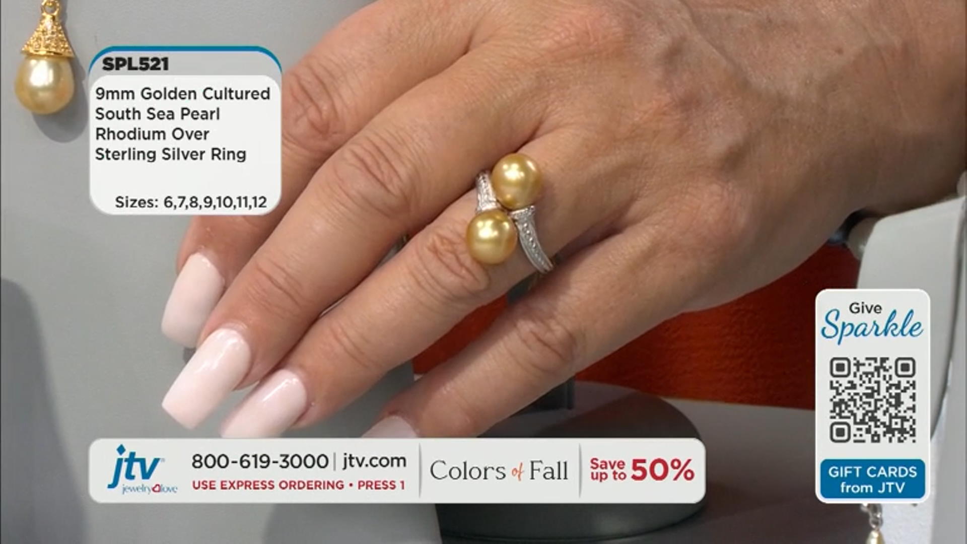 Golden Cultured South Sea Pearl Rhodium Over Sterling Silver Ring Video Thumbnail
