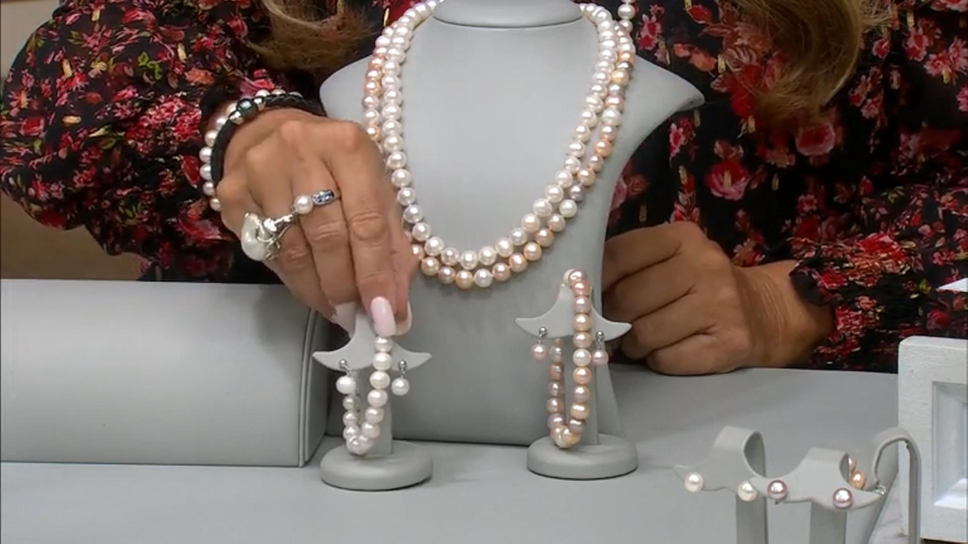 White Cultured Freshwater Pearl Rhodium Over Sterling Silver Necklace Bracelet Earrings Set Video Thumbnail