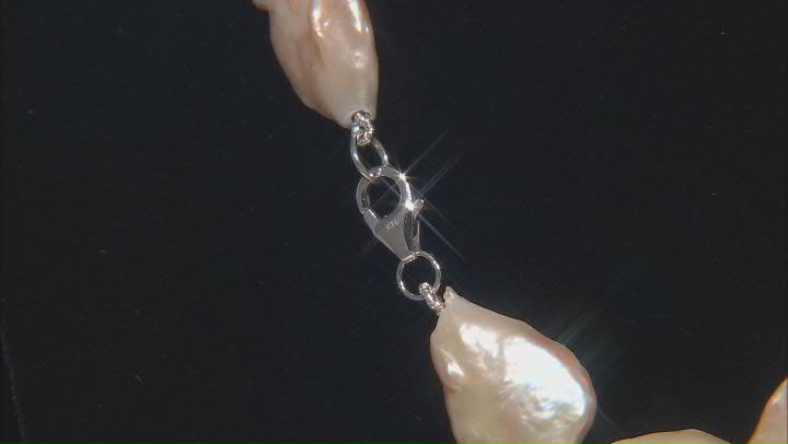 Peach Cultured Freshwater Pearl Rhodium Over Sterling Silver 20 Inch Necklace Video Thumbnail