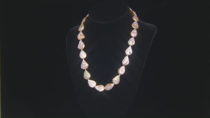 Peach Cultured Freshwater Pearl Rhodium Over Sterling Silver 20 Inch Necklace Video Thumbnail