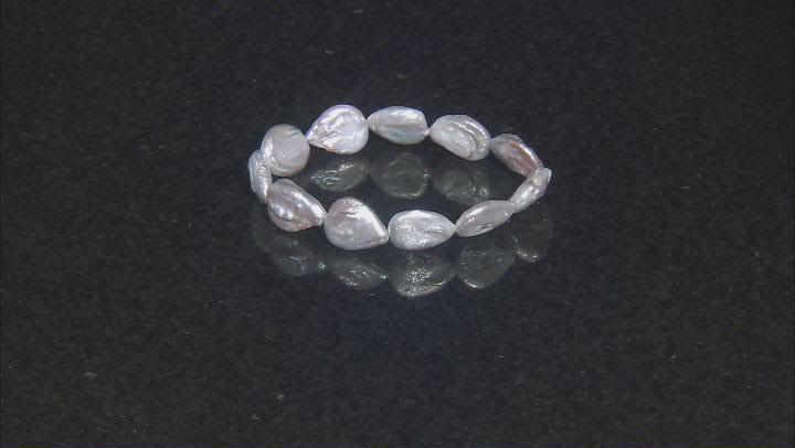 Platinum Cultured Freshwater Coin Pearl Stretch Bracelet Video Thumbnail