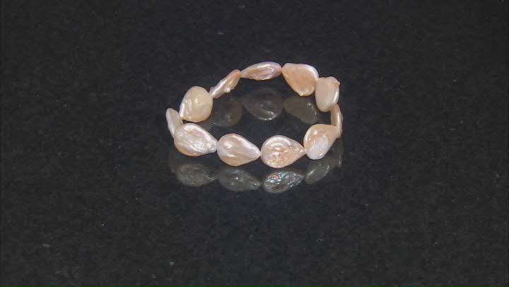 Peach Cultured Freshwater Coin Pearl Stretch Bracelet Video Thumbnail