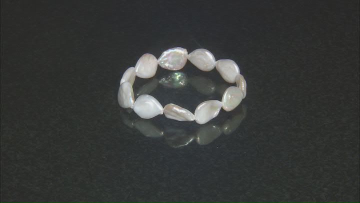 White Cultured Freshwater Coin Pearl Stretch Bracelet Video Thumbnail