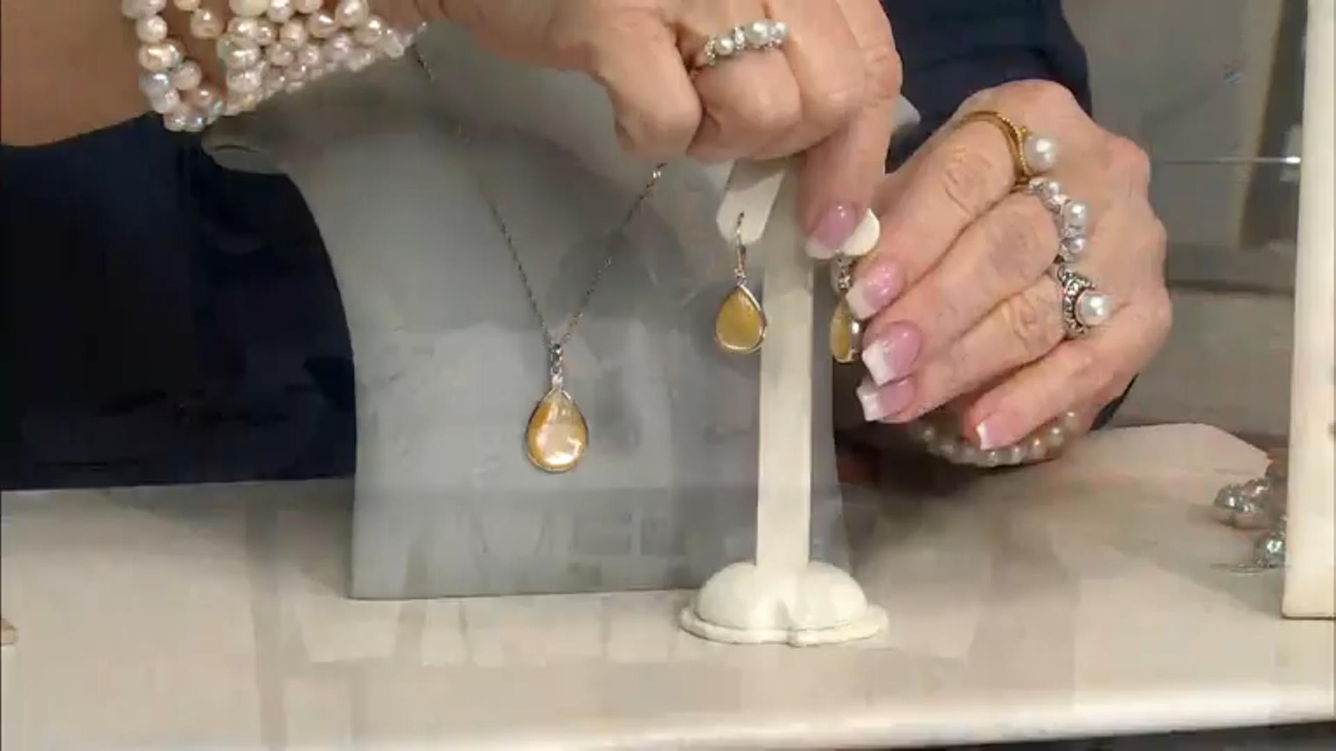 Golden South Sea Mother-of-Pearl with White Zircon Accent Rhodium Over Sterling Silver Earrings Video Thumbnail