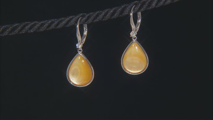 Golden South Sea Mother-of-Pearl with White Zircon Accent Rhodium Over Sterling Silver Earrings Video Thumbnail
